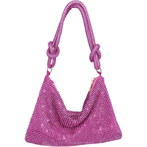 Women's Pink Evening Rhinestone Sparkly Crossbody Clutch Party Wedding Handbag - Picture 1 of 7